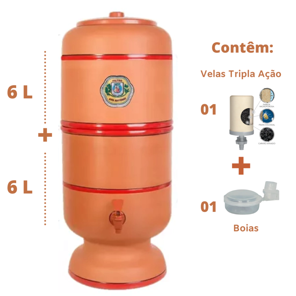 Filtro de Barro Santo Antônio - 6 litros + 1 vela Tripla Ação