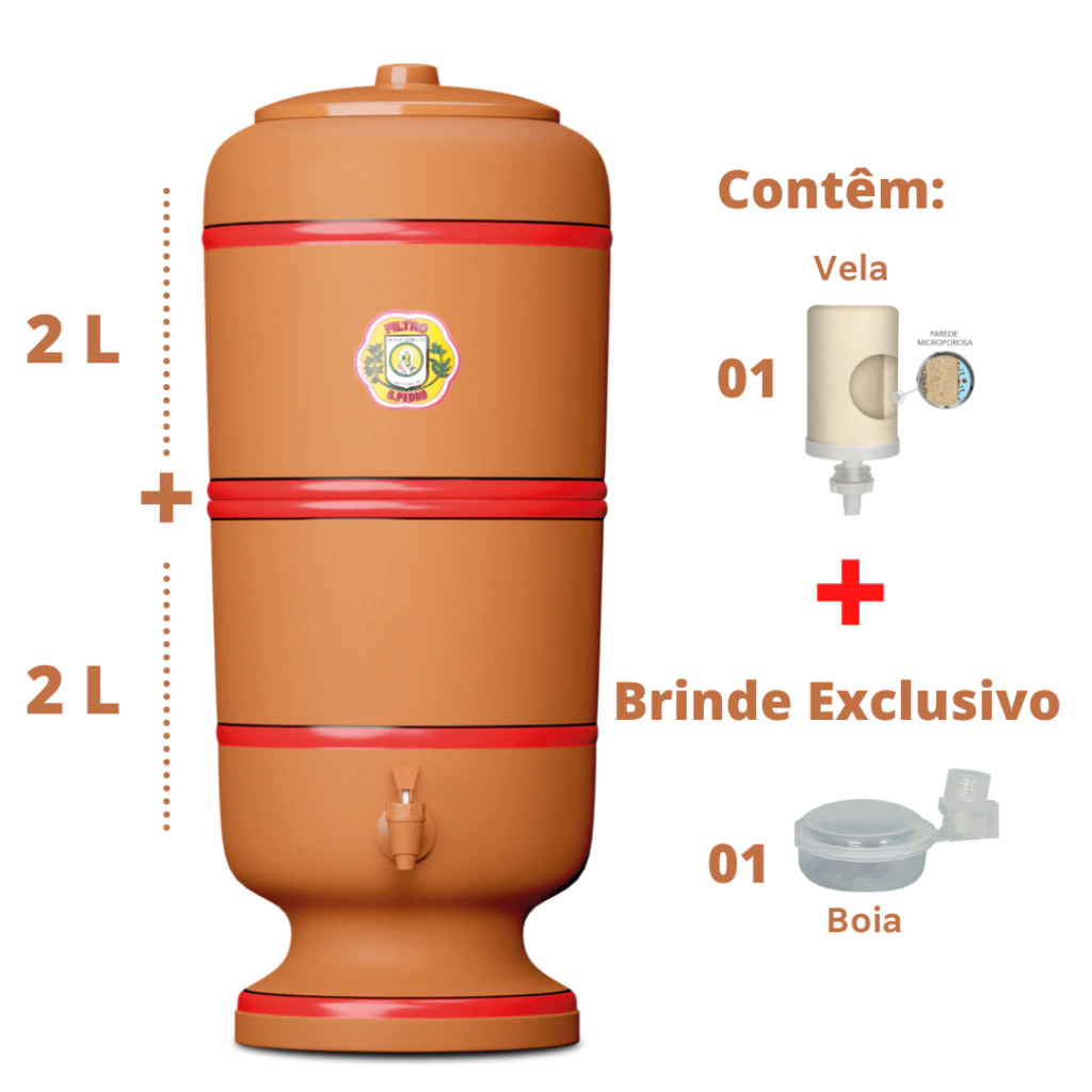 Filtro de Barro São Pedro - 2 litros - 1 vela